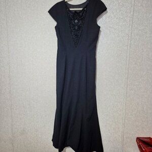 Elegant Black Gown Embellished At Front..SIZE:12